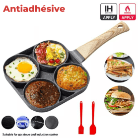 Poêle à crêpes et oeufs avec 4 trous en aluminium antiadhésive