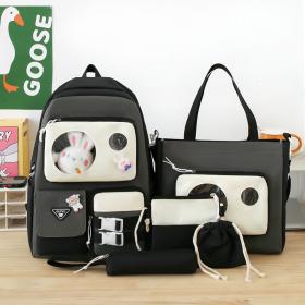 Ensemble de sacs d’école Kawai pour adolescents 5Pcs Guiyu V2 Noir et Gris– محفظة 5 قطع كاواي أسود ورمادي