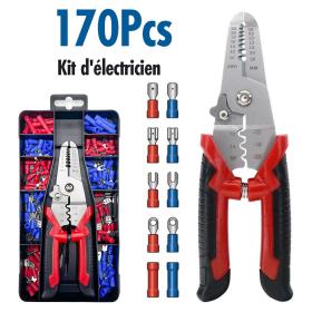 Coffret de sertissage 3en1 avec cosses 22-10 AWG – 170 pièces pour l’électricien