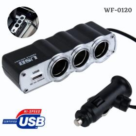 Triple Prise 12V/24V Allume-ci-gare USB Alimentation WF-0120